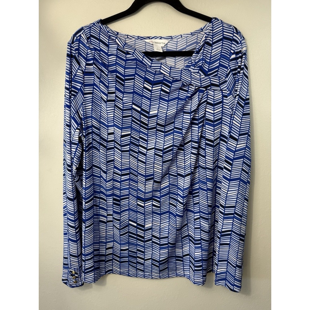 NWT Liz Claiborne Bluesy Geometric Pullover‎ W Unique Neck Size L